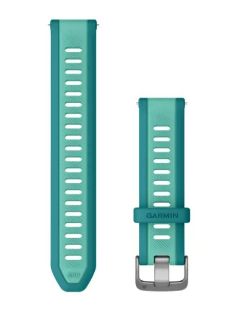 Paski do zegarka Garmin. Dwa paski: jeden długi z otworami, jeden krótki z klamrą. Turkusowy.