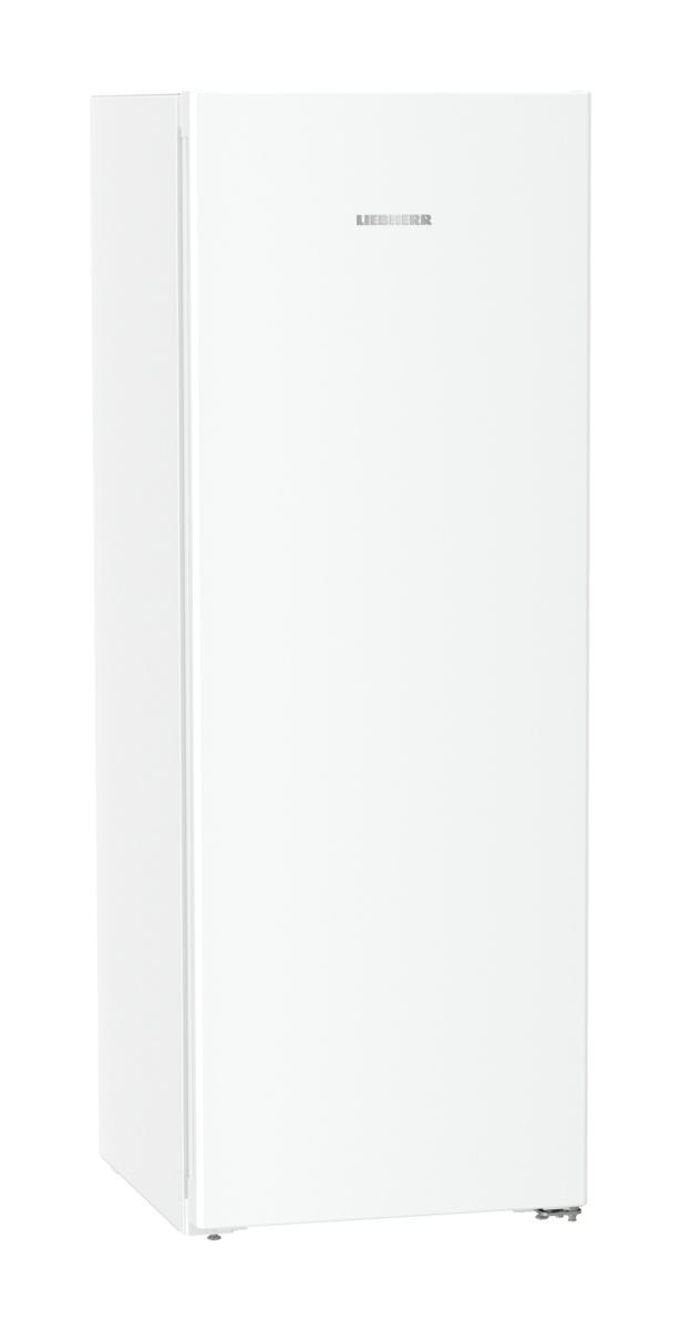 Weißer Kühlschrank mit Liebherr-Logo vor weißem Hintergrund.