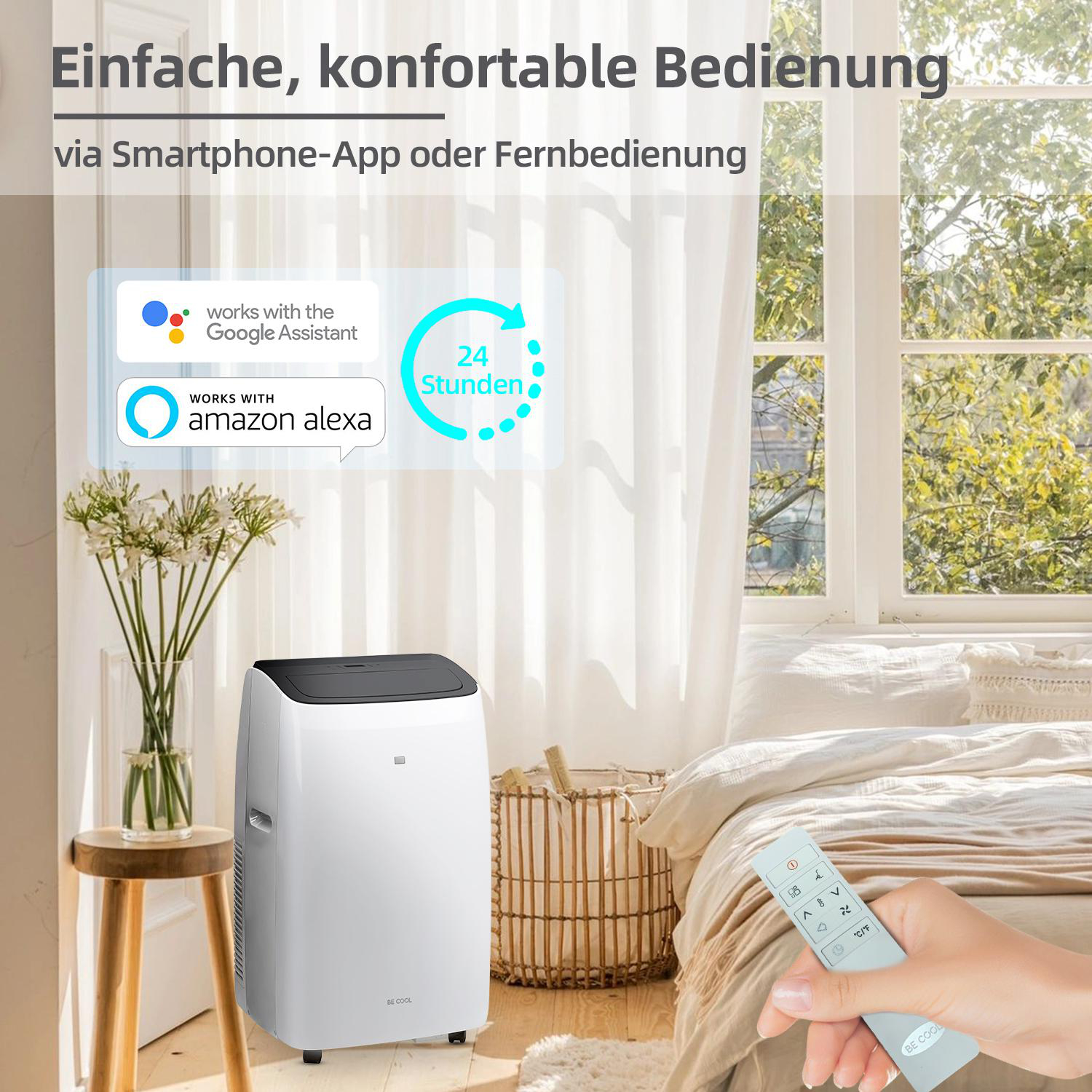 BE COOL BC16KL2201FW Klimagerät (Max. Raumgröße: 58 m², EEK: A, 16000 BTU/h, Weiß)