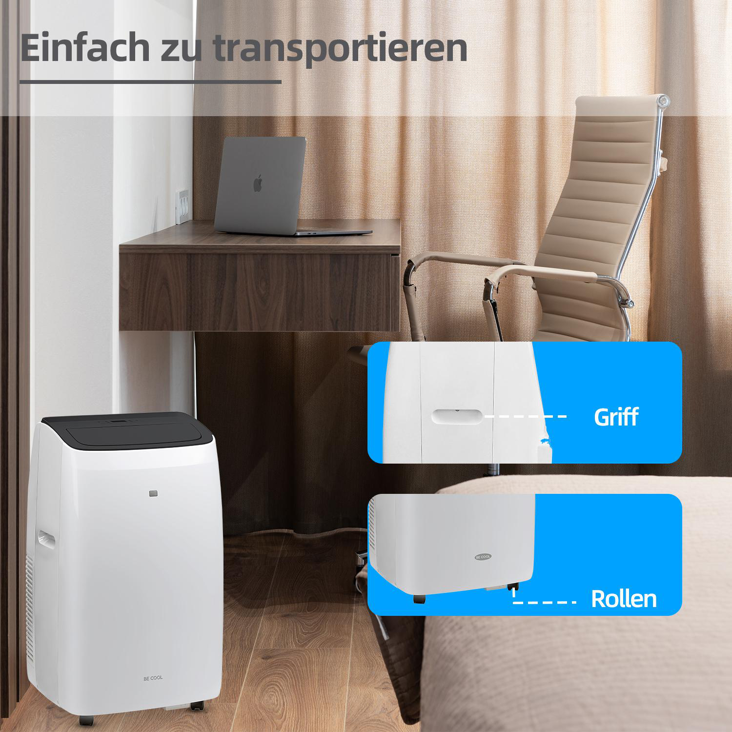 BE COOL BC16KL2201FW Klimagerät (Max. Raumgröße: 58 m², EEK: A, 16000 BTU/h, Weiß)