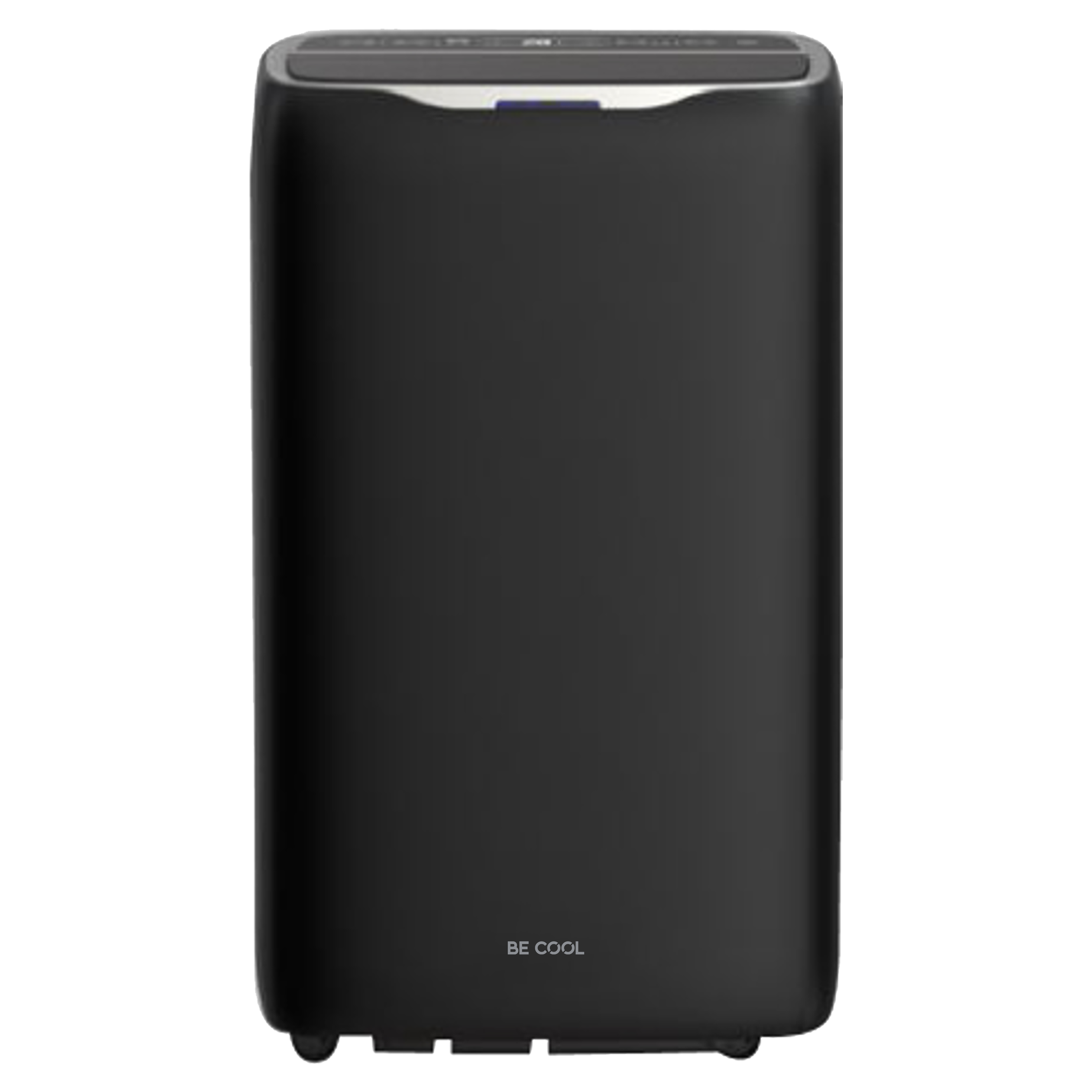 Schwarzer, rechteckiger Luftreiniger mit abgerundeten Kanten. Text 'BE COOL' steht unten.