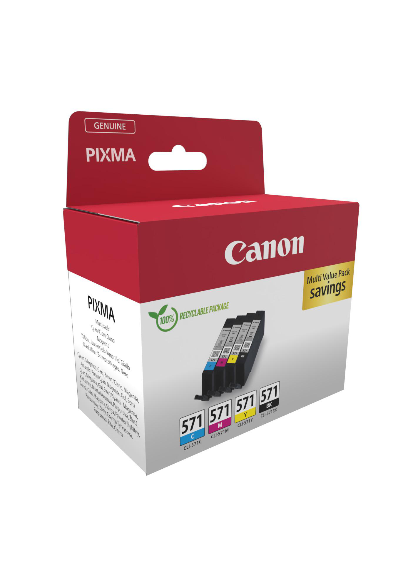 Ein Canon Pixma Tintenpatronenbox mit mehreren Patronen darin.