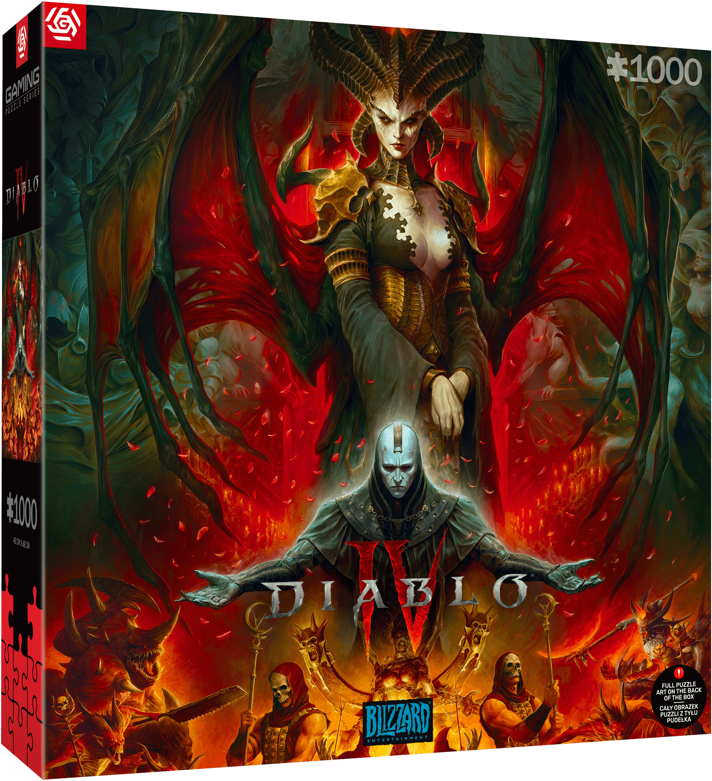 Diablo IV Puzzledose, mit einem Dämonencharakter und dem Spiel-Logo.