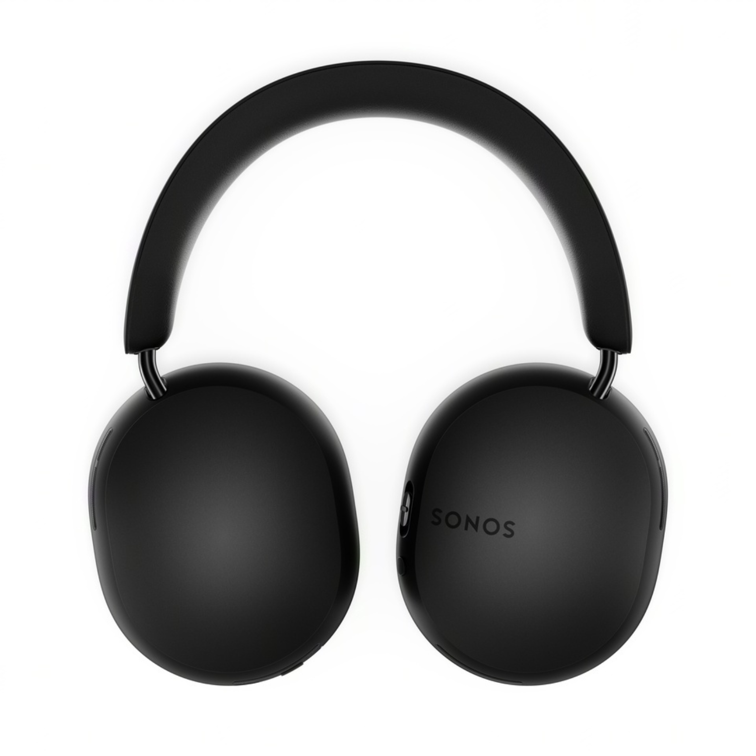 Auriculares Sonos negros. Los auriculares están sobre un fondo blanco, mostrando el logo de Sonos en una oreja.