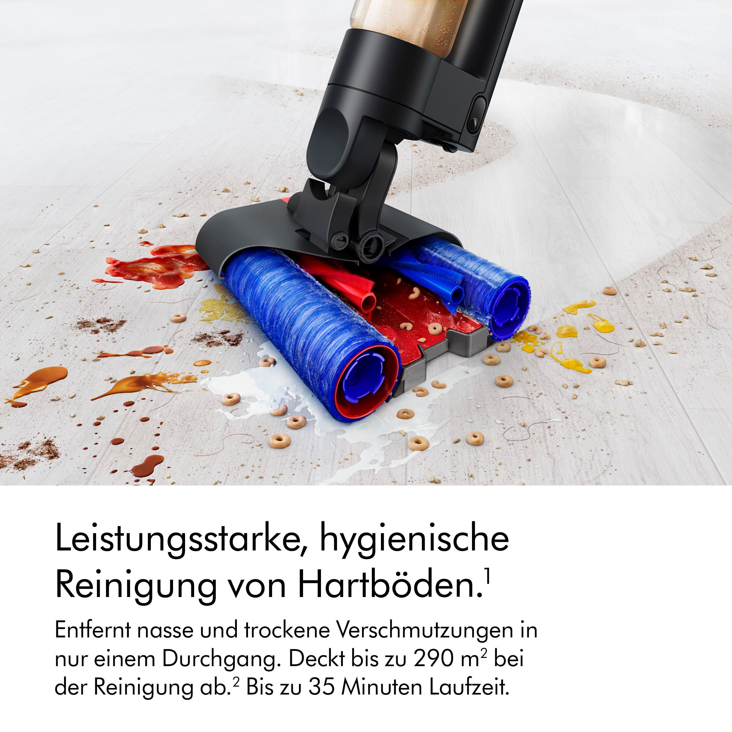 Rückseite eines schwarzen Monitors mit Anschlüssen und blauem Akzent.