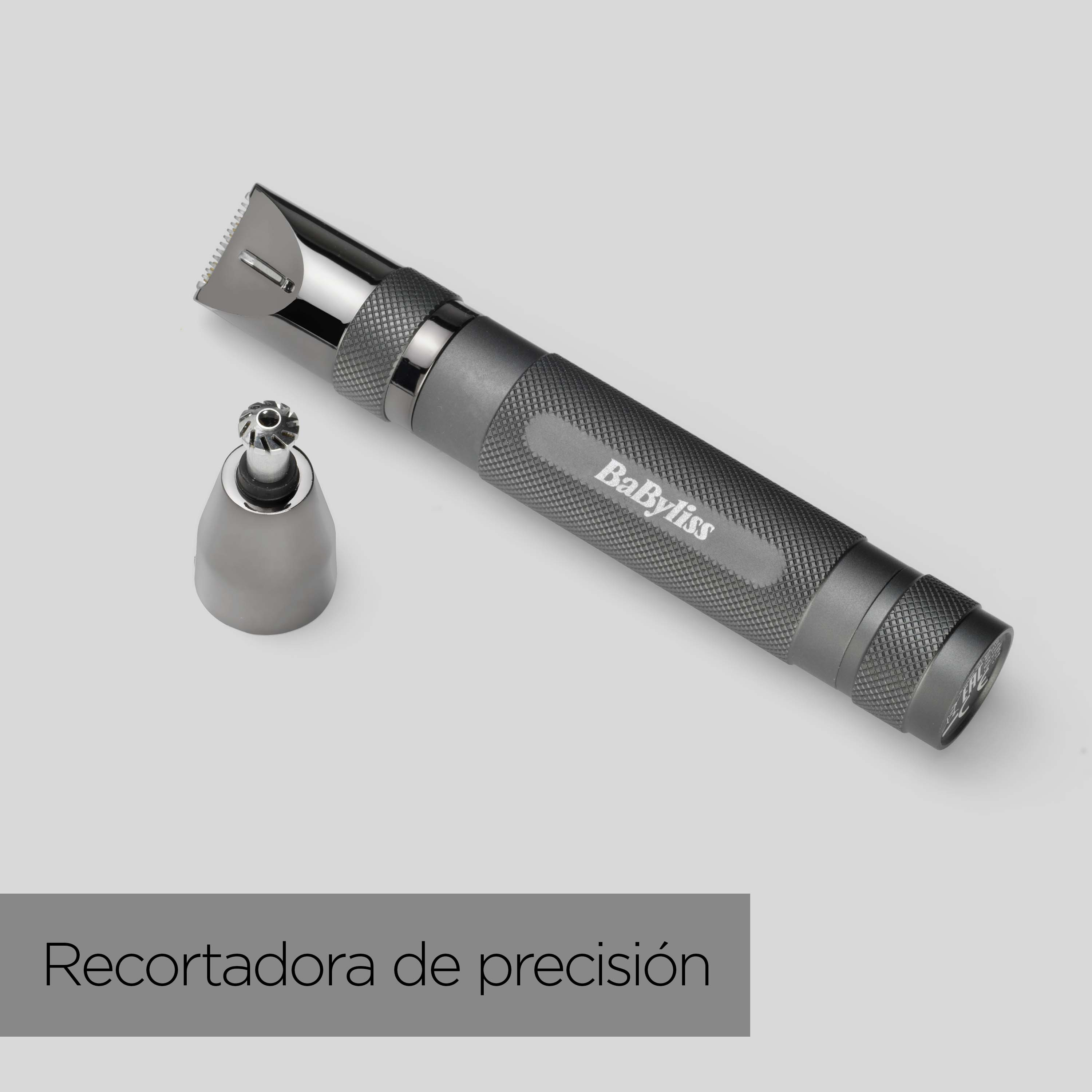Recortadora de precisión Babyliss con cabezal abierto y cabezal de precisión.