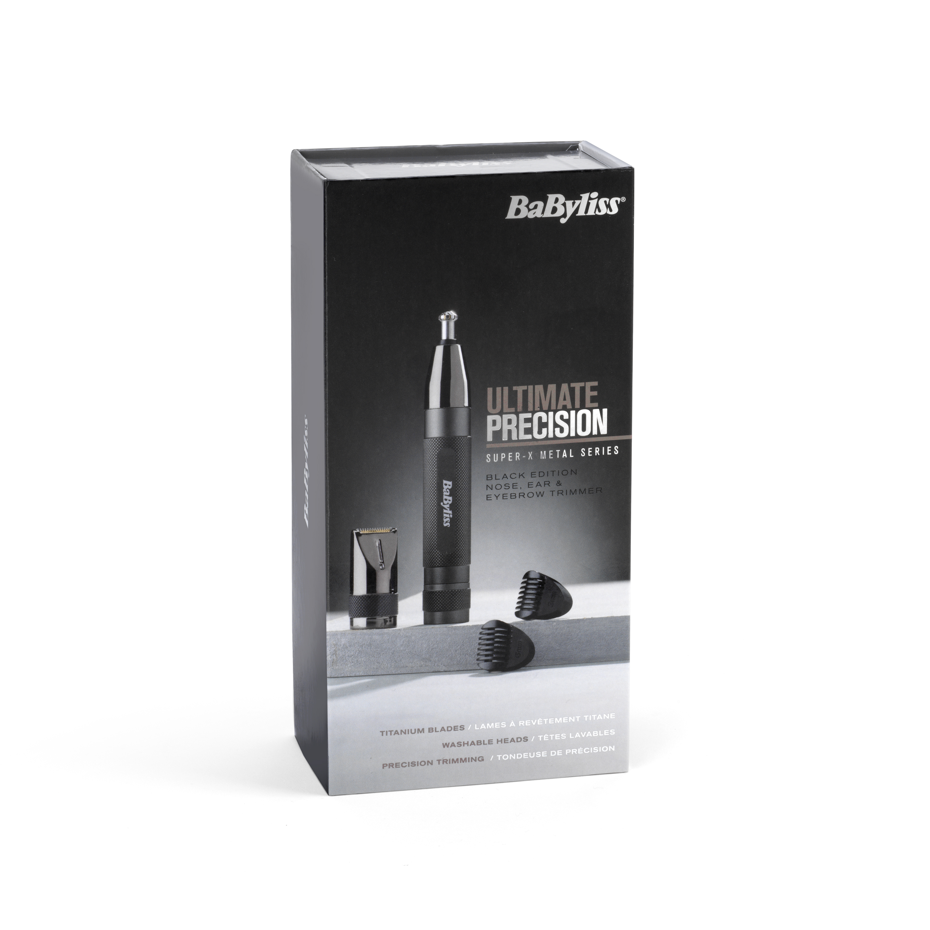 Caja de recortadora de nariz, orejas y cejas Babyliss Ultimate Precision con accesorios.