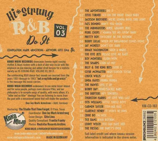 CD-Cover. Text: Hi Strung R&B Do It, Vol. 03. Titelliste. Koko Mojo Records Logo.