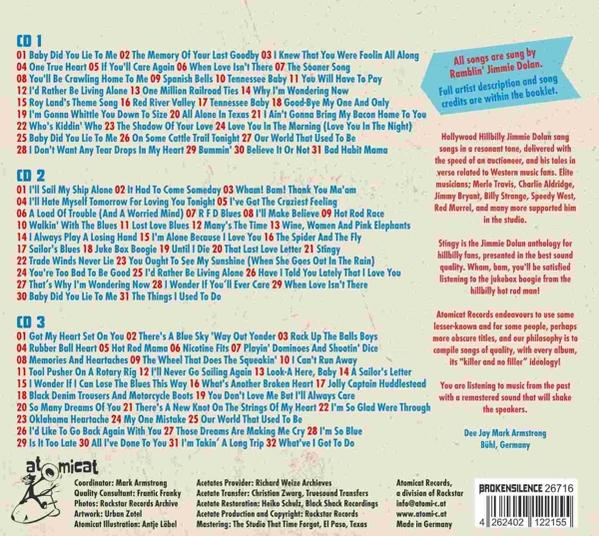 Albumcover mit Text und Songtiteln. Es zeigt eine Liste von Songs und Bandinfos.
