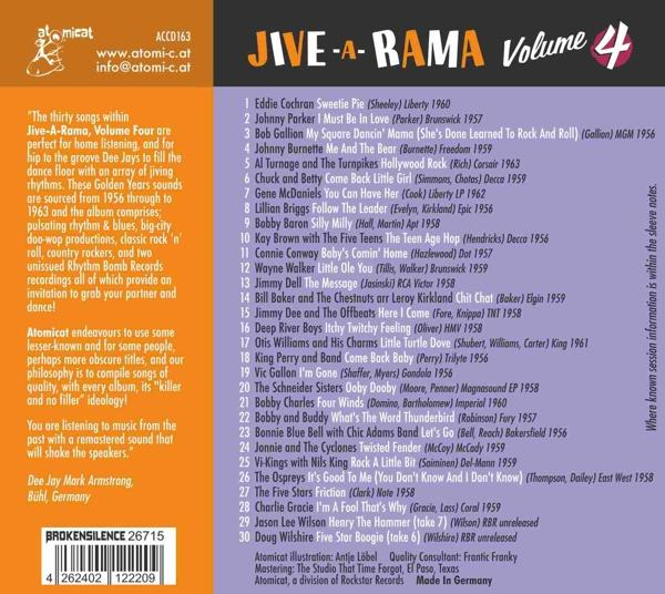 Albumcover: Jive-A-Rama Volume 4, mit Titelliste und Text.