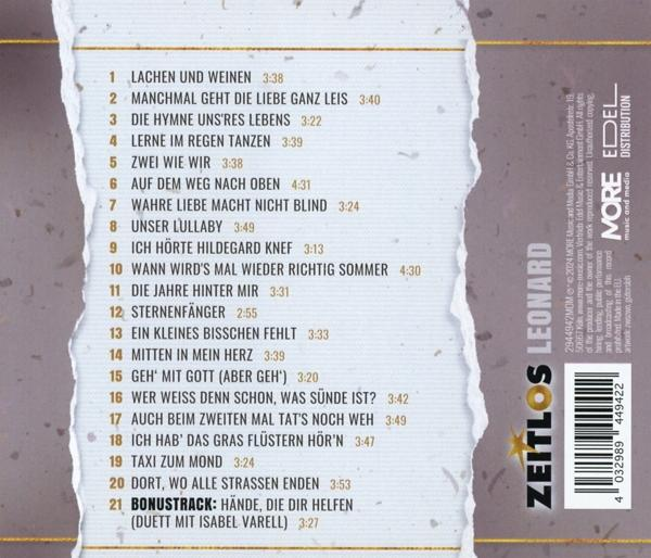 Rückseite eines CD-Albums mit einer Titelliste auf Deutsch.