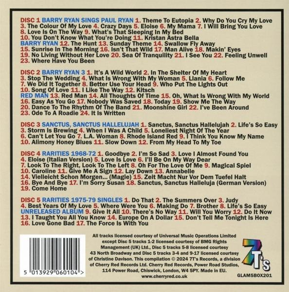 CD-Hülle mit Titellisten für 5 CDs von Barry Ryan, Sanctus und Raritäten.