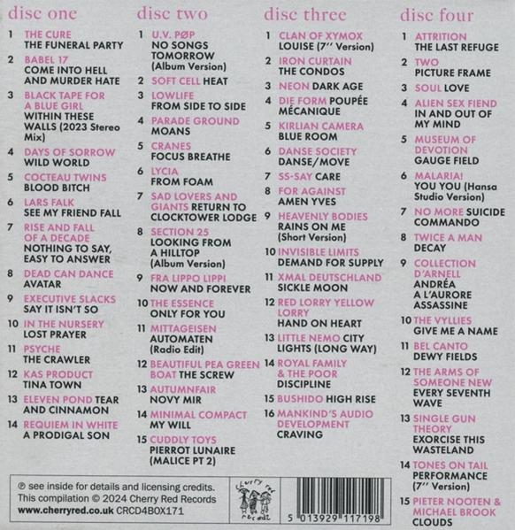 Ein CD-Case mit Titellisten. Der Text ist auf Deutsch. Das Case ist rot und weiß.