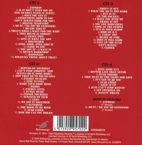 Rückseite einer CD mit Titellisten für 4 verschiedene Musikseiten.