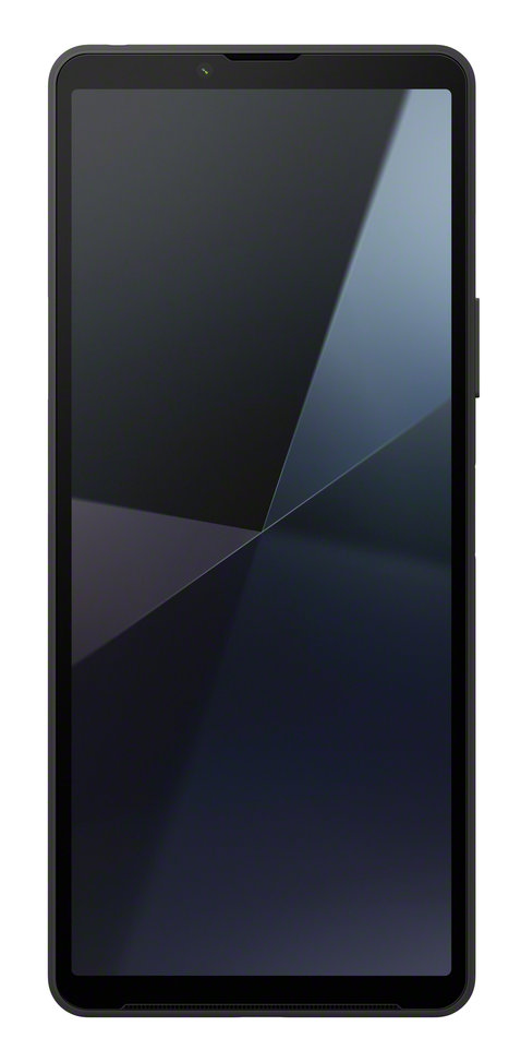 Czarny smartfon z dużym ekranem. Ekran wyświetla ciemny, abstrakcyjny wzór.