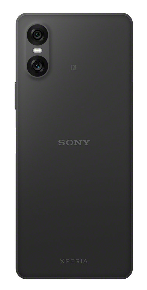 Czarny telefon Sony Xperia. Tył pokazuje podwójne aparaty, logo Sony i tekst Xperia.