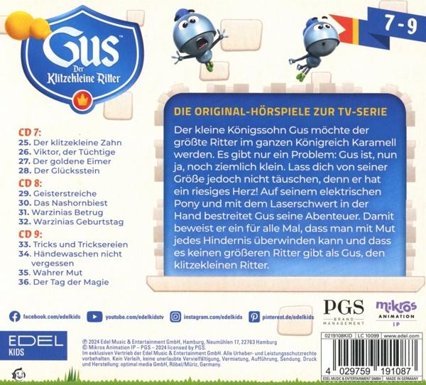Das Cover zeigt die Titelfigur Gus, eine Liste von Hörspieltiteln und Produktionsinfos.