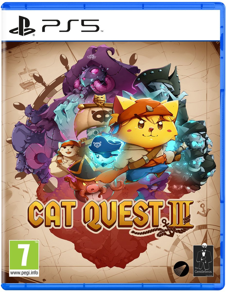 PS5 gamebox: Cat Quest III met een piratenkat en monsters.