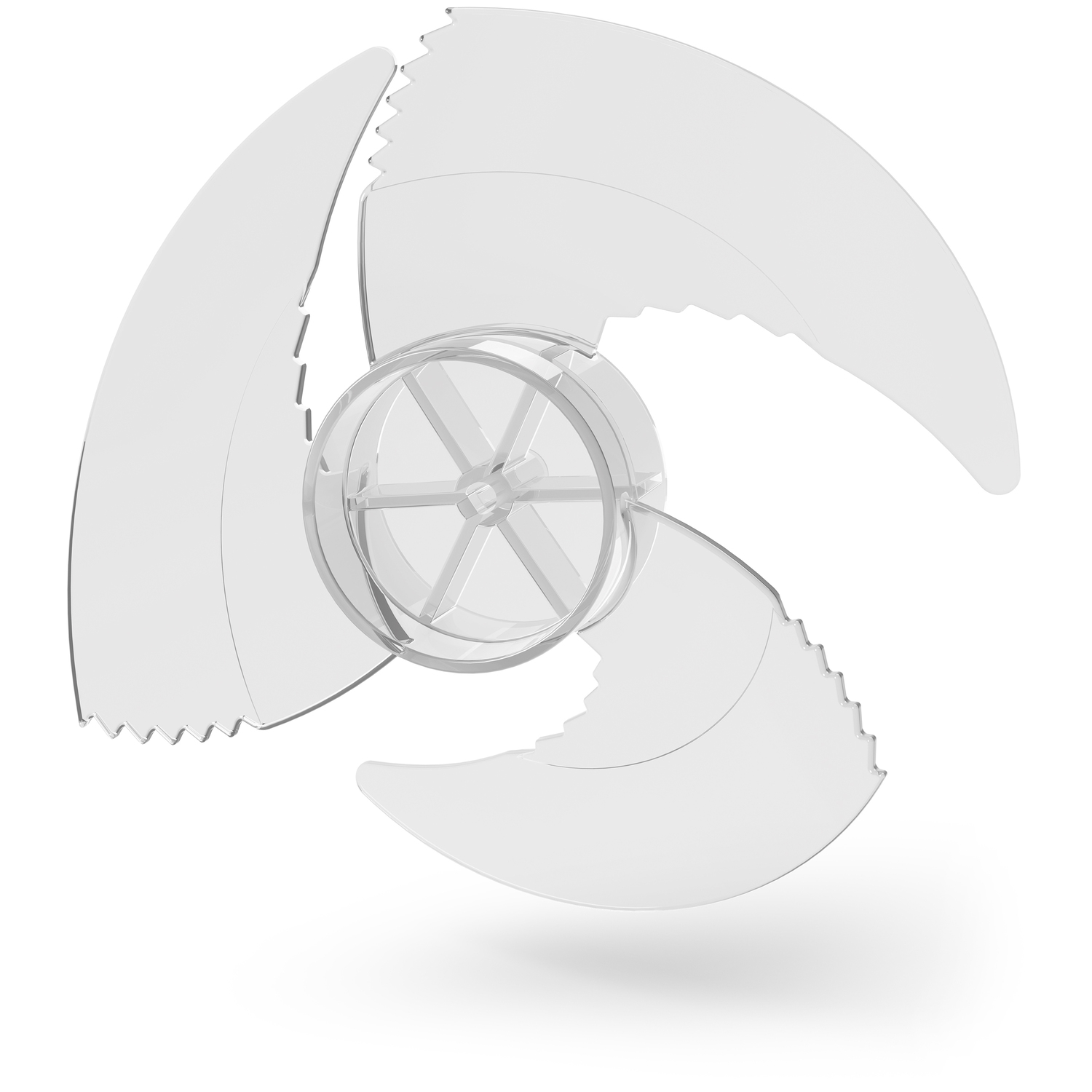 A clear plastic blade assembly with three blades.