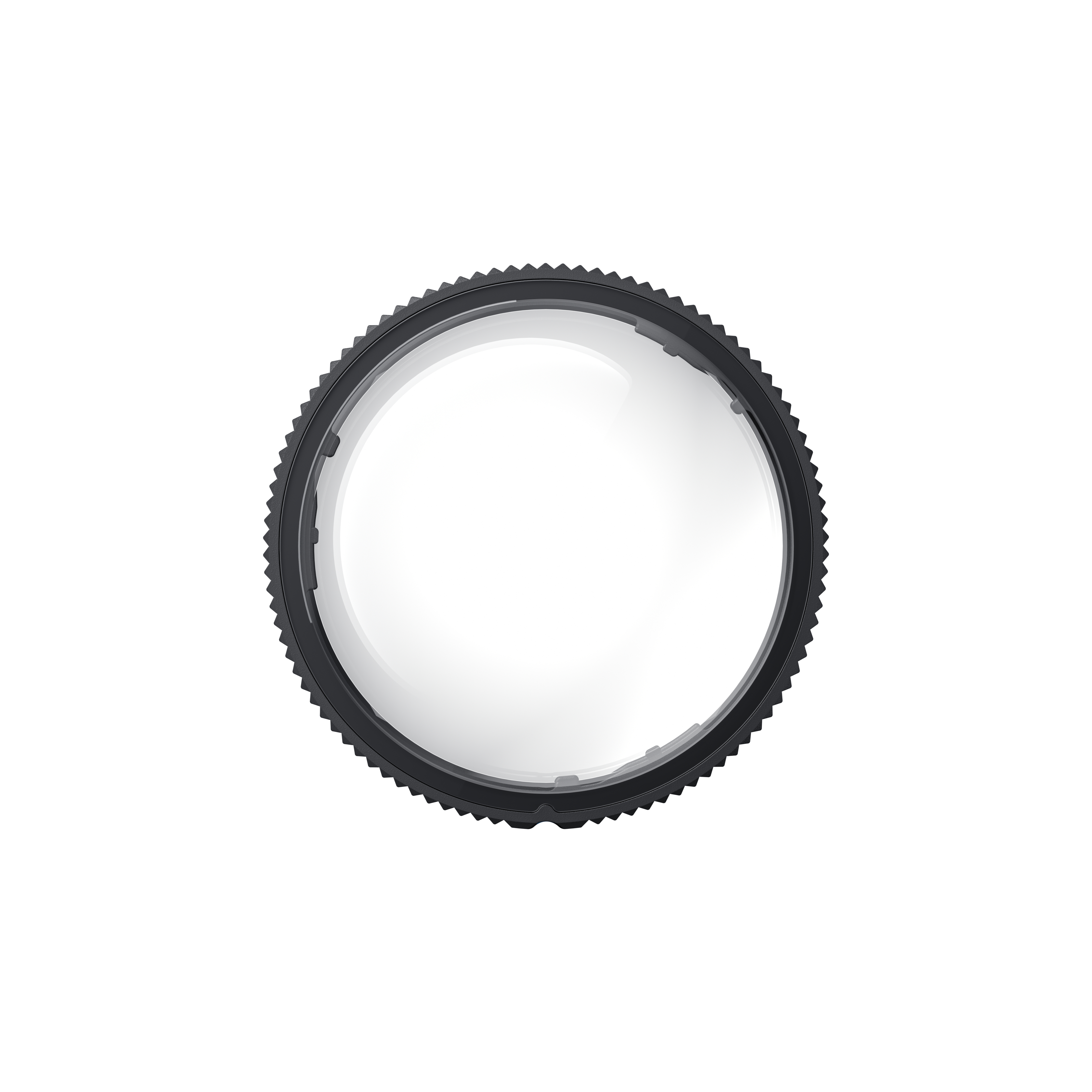 Ein Objektivfilter mit schwarzem Rand und transparentem Glas.