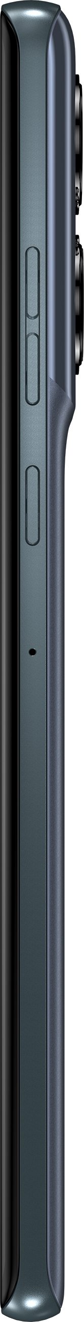 Une vue latérale d'un téléphone gris avec des boutons.