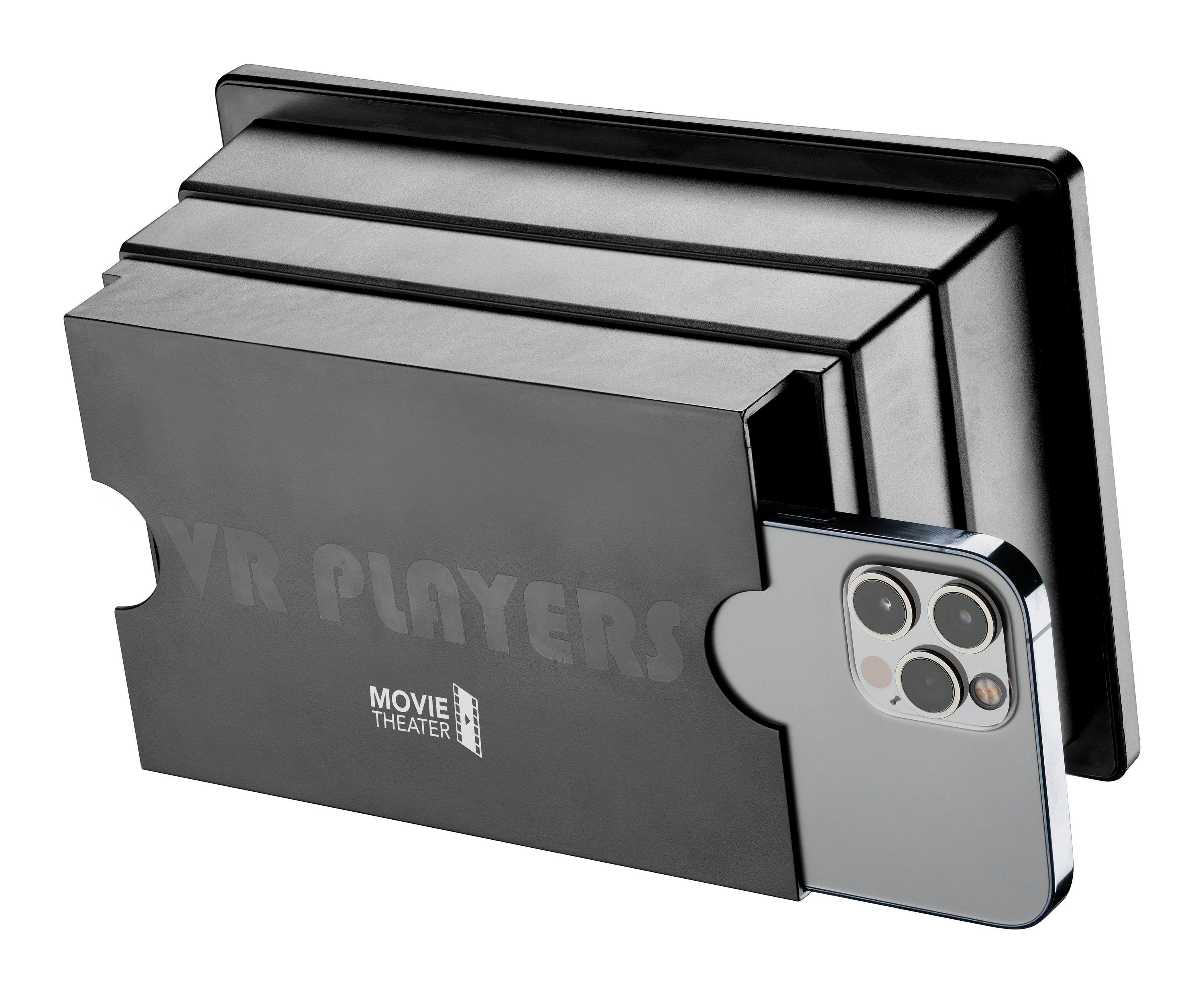 Ein VR-Headset mit Telefon im Inneren, zeigt den Markennamen.
