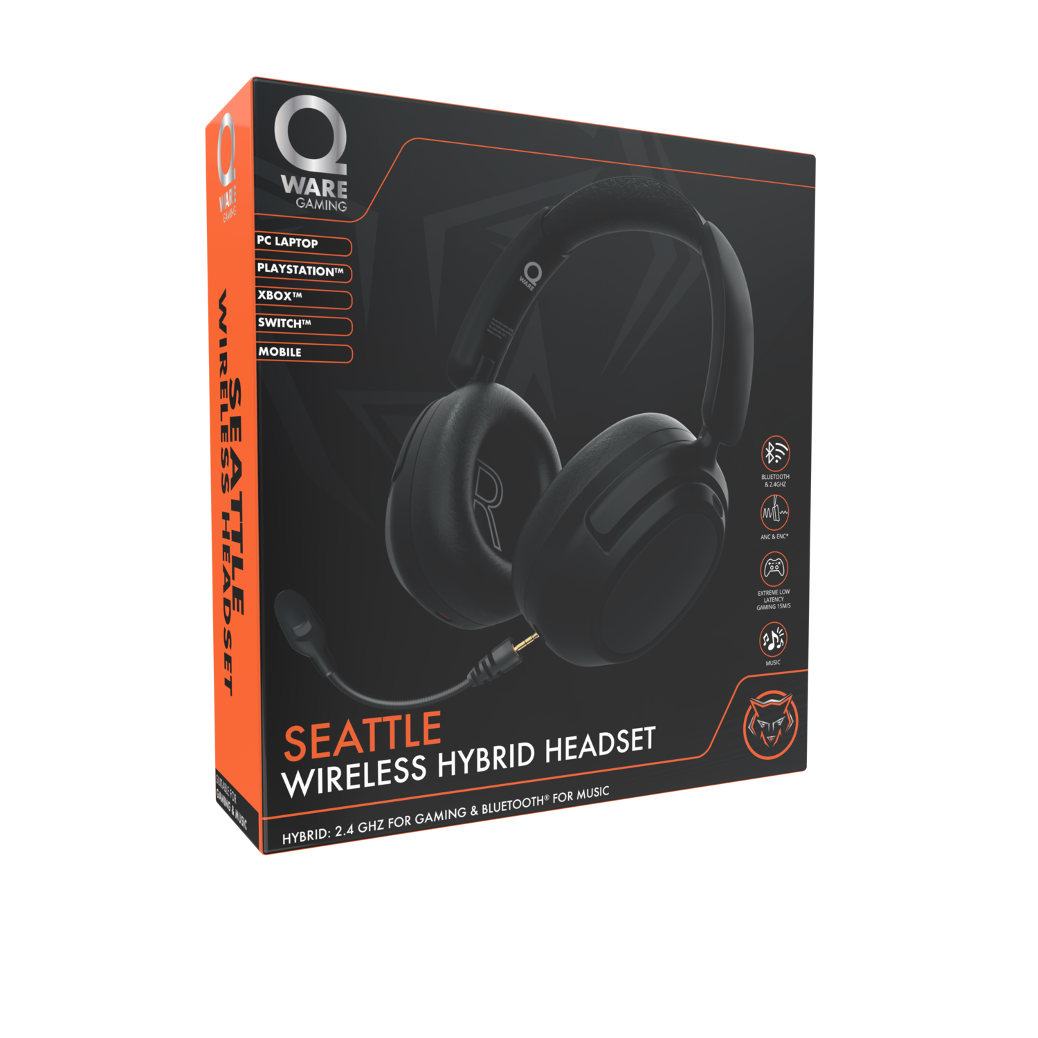 Headphone box: wireless headset, with images of the headset and the box title.