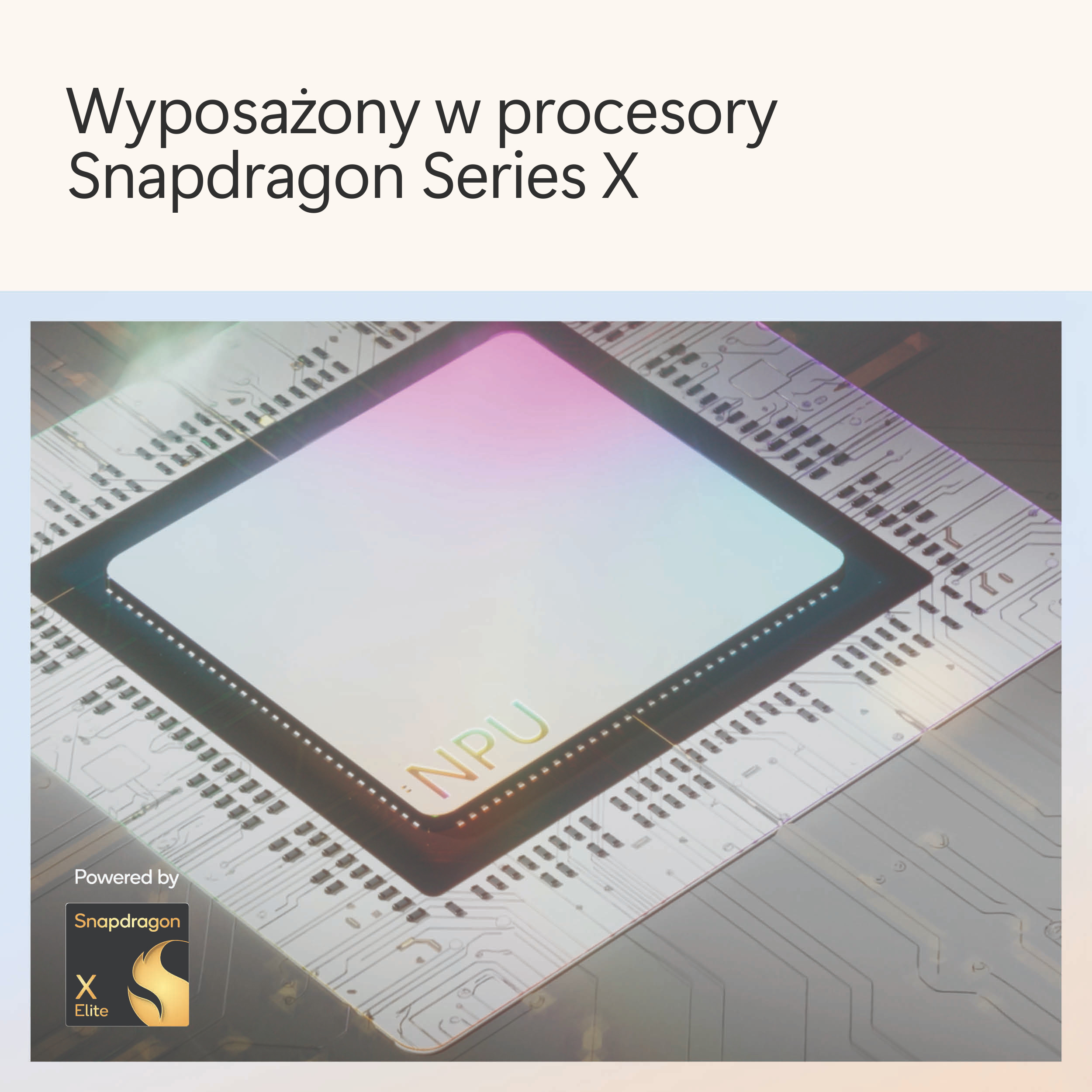 Zbliżenie na układ scalony z gradientem kolorów i logo Snapdragon.