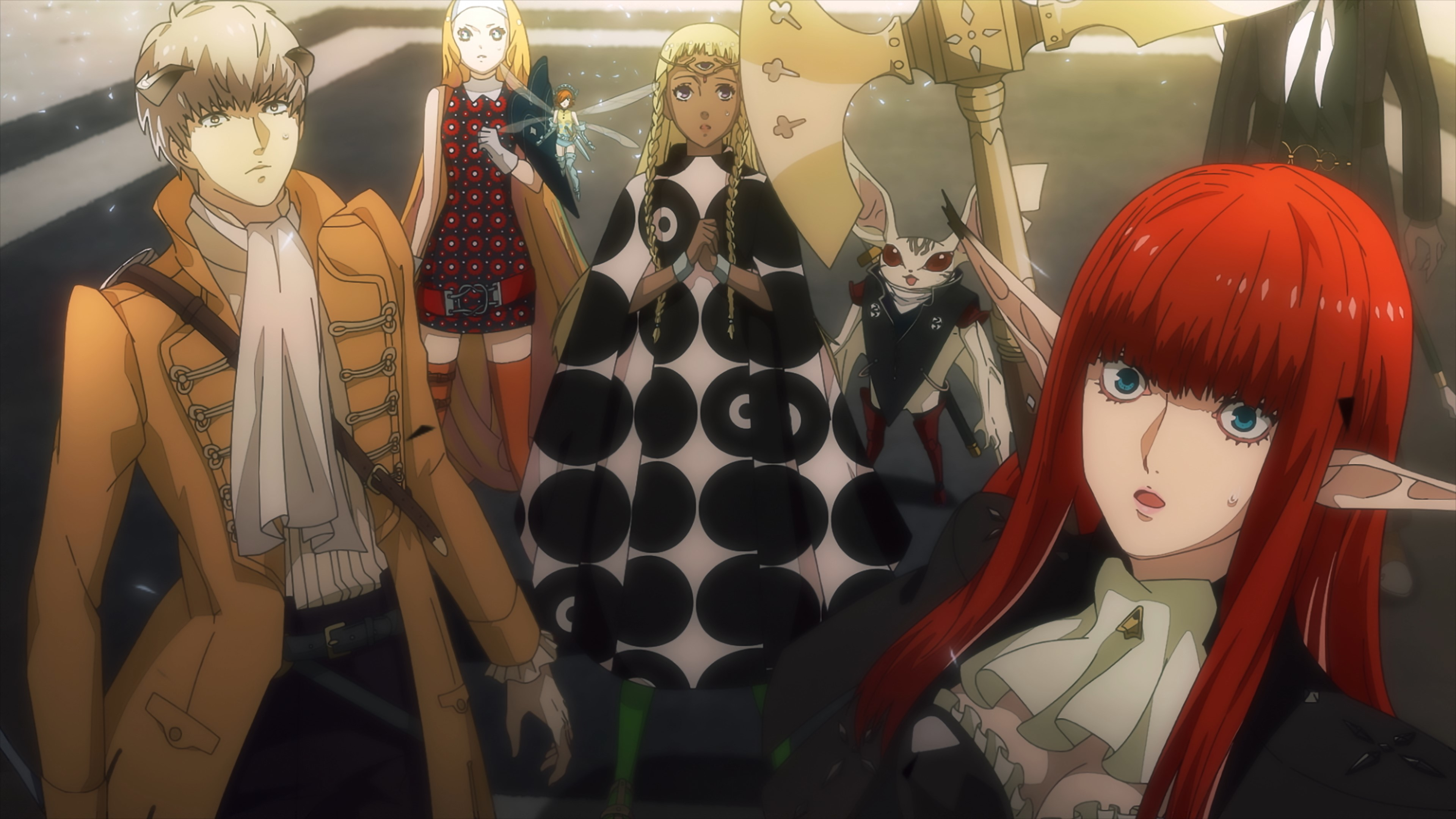 Gruppo di persone in stile anime con caratteristiche uniche.