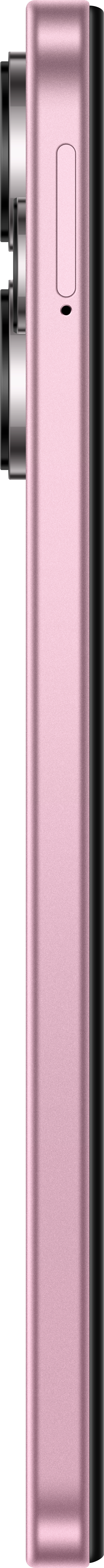 Pinkes Telefon von der Seite, mit Kameralinsen und Knöpfen.