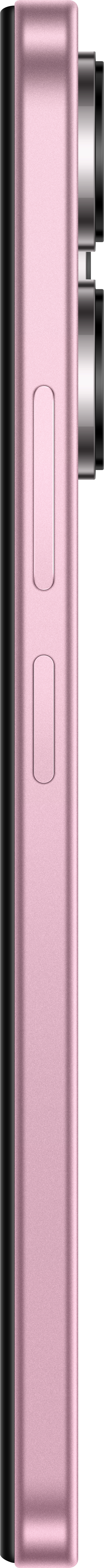 Eine Seitenansicht eines roségoldfarbenen Smartphones.
