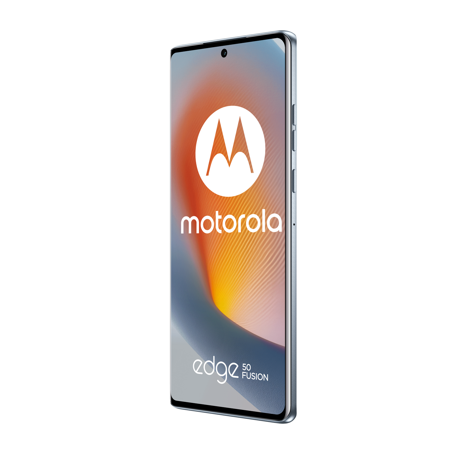 Smartphone Motorola Edge 50 Fusion. La pantalla muestra el logotipo de Motorola.