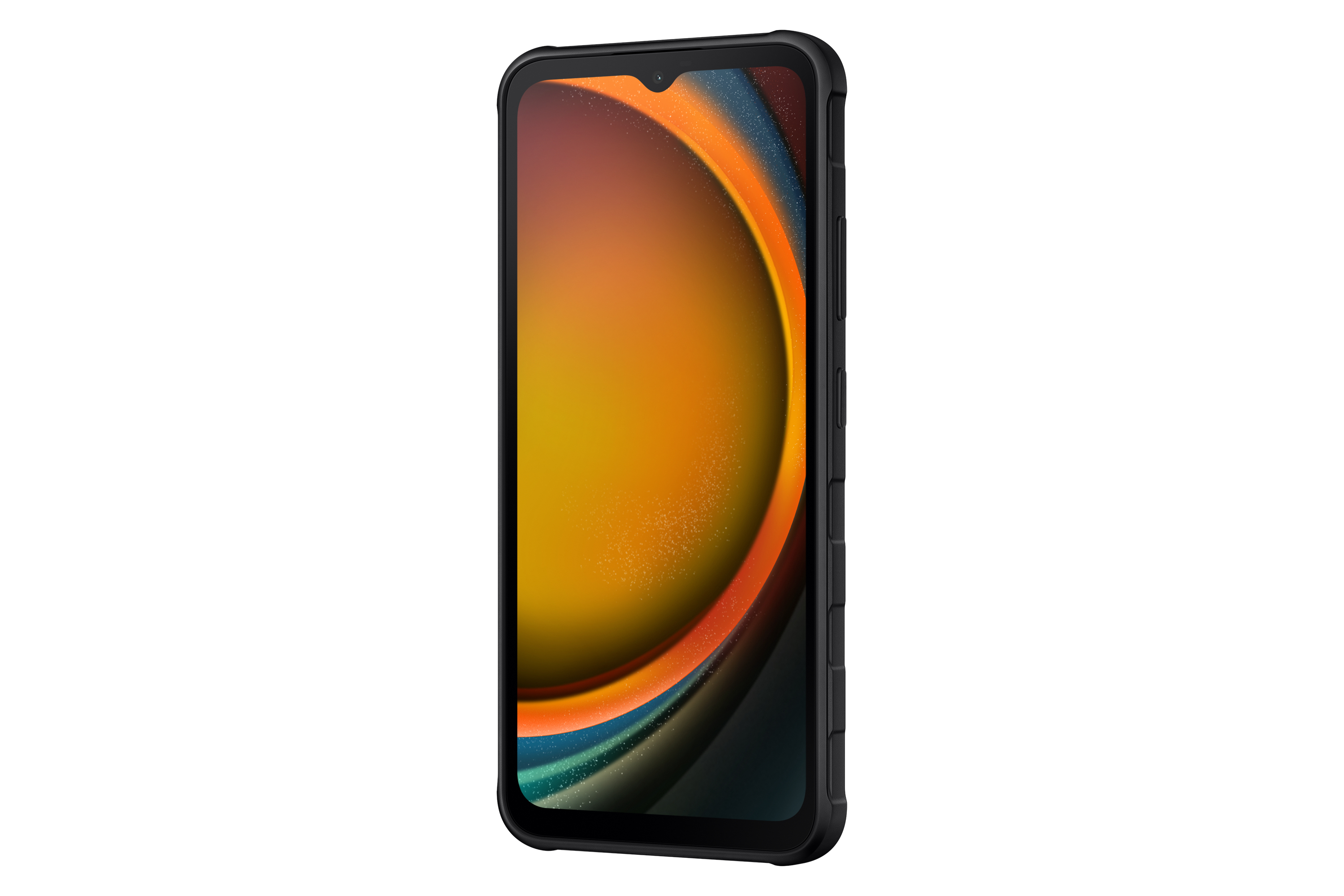 Un teléfono inteligente negro con una pantalla brillante. El teléfono tiene un diseño curvado.