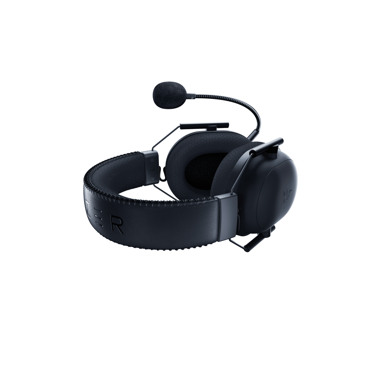 Zwarte Razer gaming headset met een microfoon en oorschelpen. 