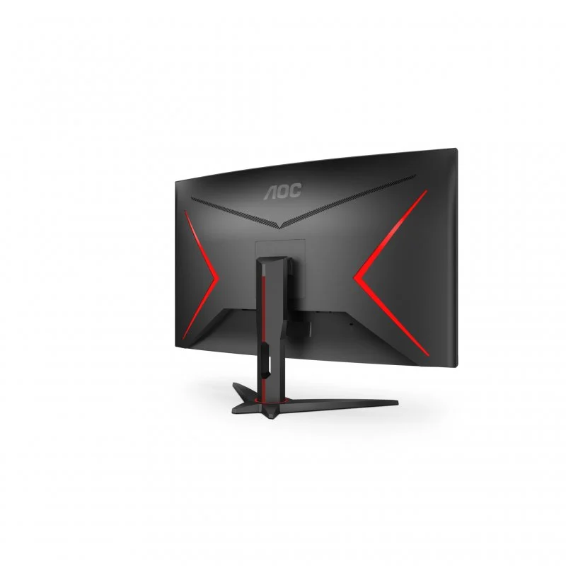 Monitor AOC con detalles rojos sobre fondo blanco.