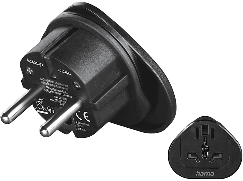 Adaptador enchufe - Hama 00223454, Universal, 100 V 250 V, Negro