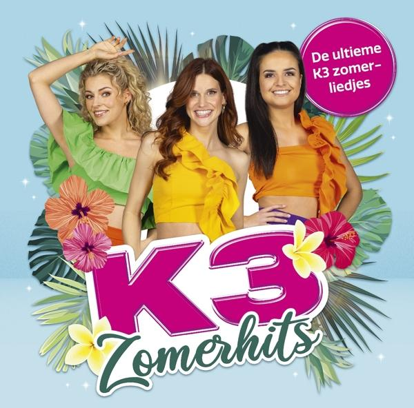 Trois femmes en hauts colorés avec le logo 'K3 Zomerhits' sur fond bleu.