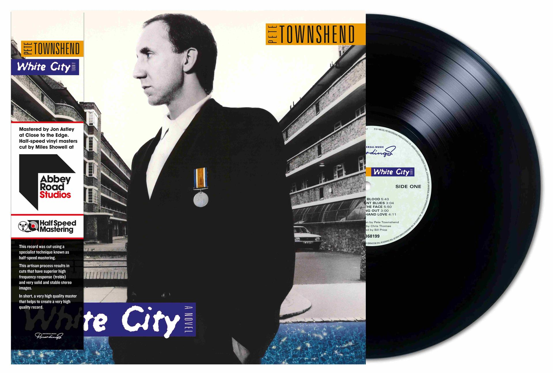 A 'White City' című album hanglemez borítója, Pete Townshend-től a The Who-tól, jobb oldalon egy fekete lemezzel.