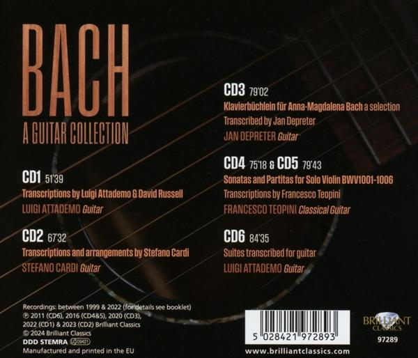 Ein CD-Cover mit Text und Details über eine Gitarrensammlung mit Bachs Musik.