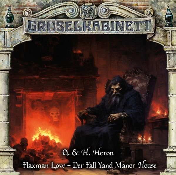 Illustration eines Mannes vor einem Kamin, betitelt 'Gruselkabinett'.