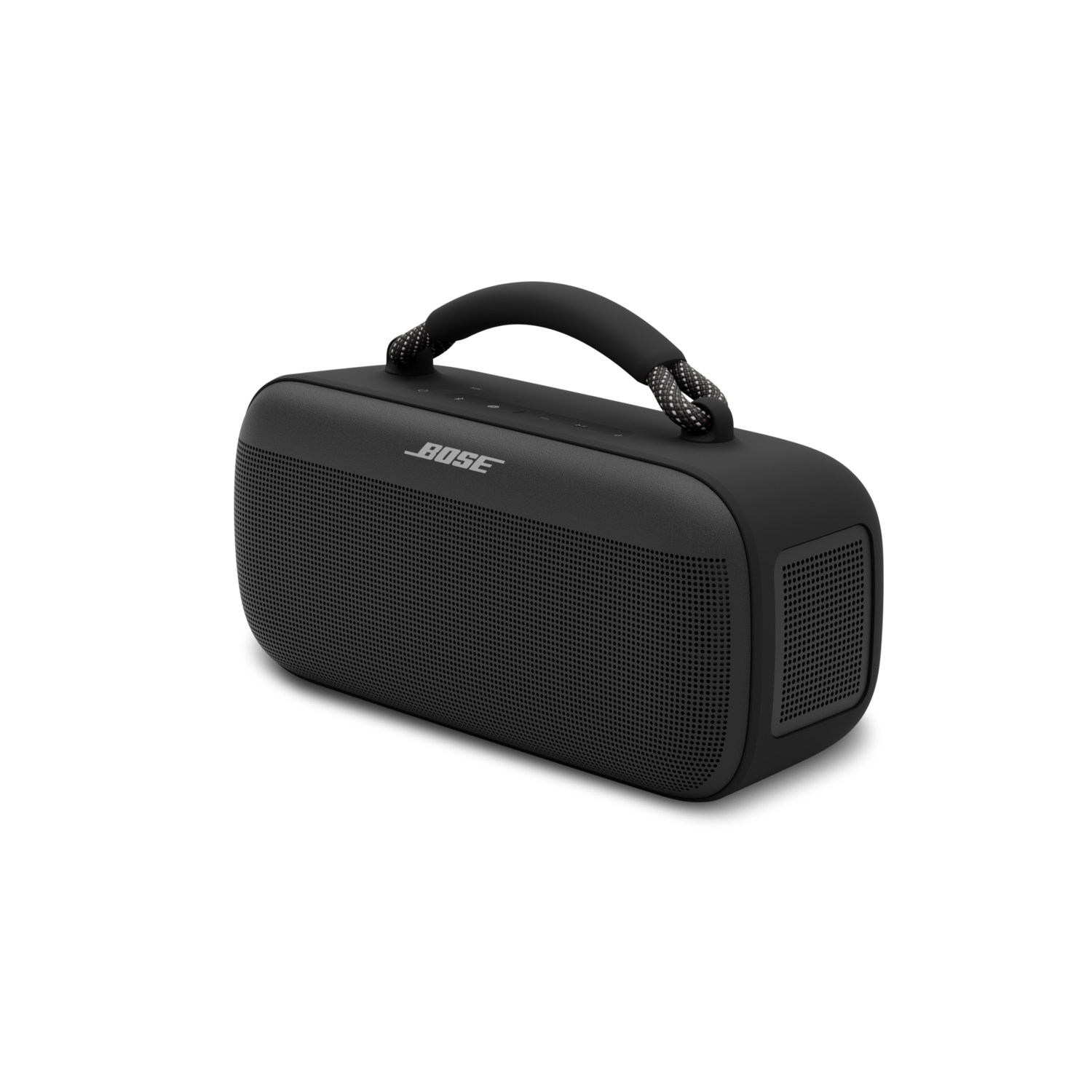 Black speaker with handle and grille, Bose logo visible.