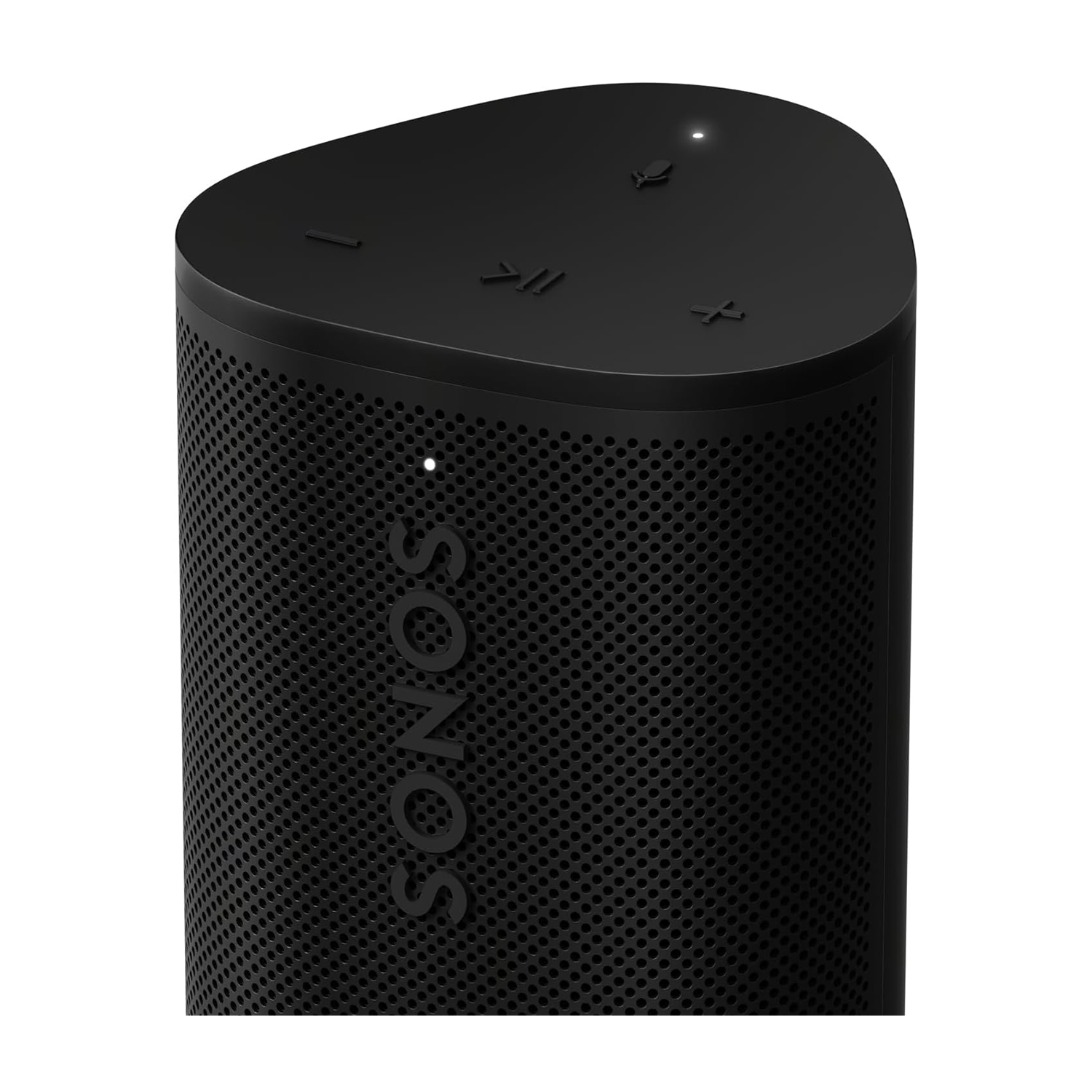 Un altoparlante Sonos nero con il logo SONOS sulla parte anteriore.