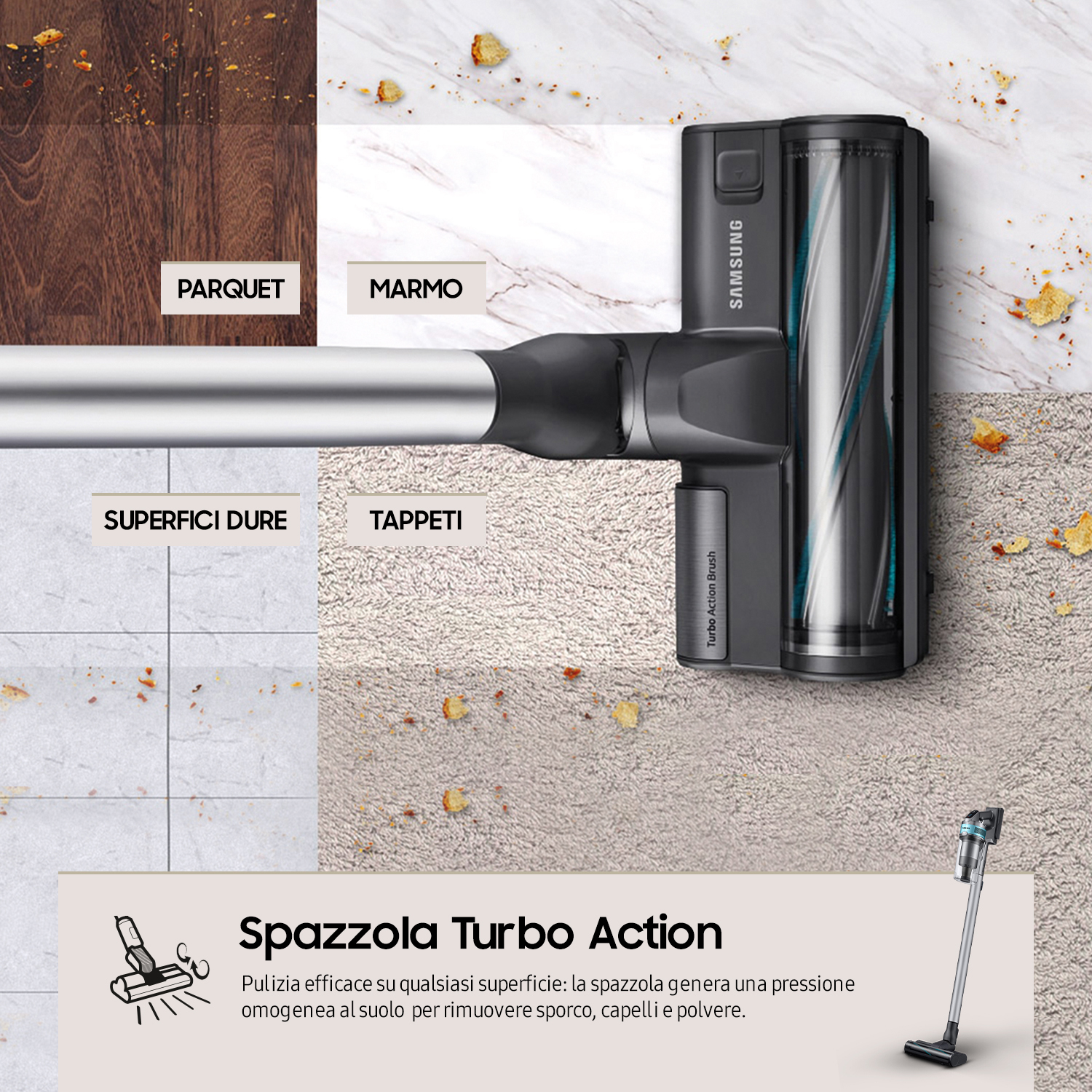 Un elettrodomestico da cucina bianco e grigio con display digitale. Nelle vicinanze ci sono ciotole di ingredienti.