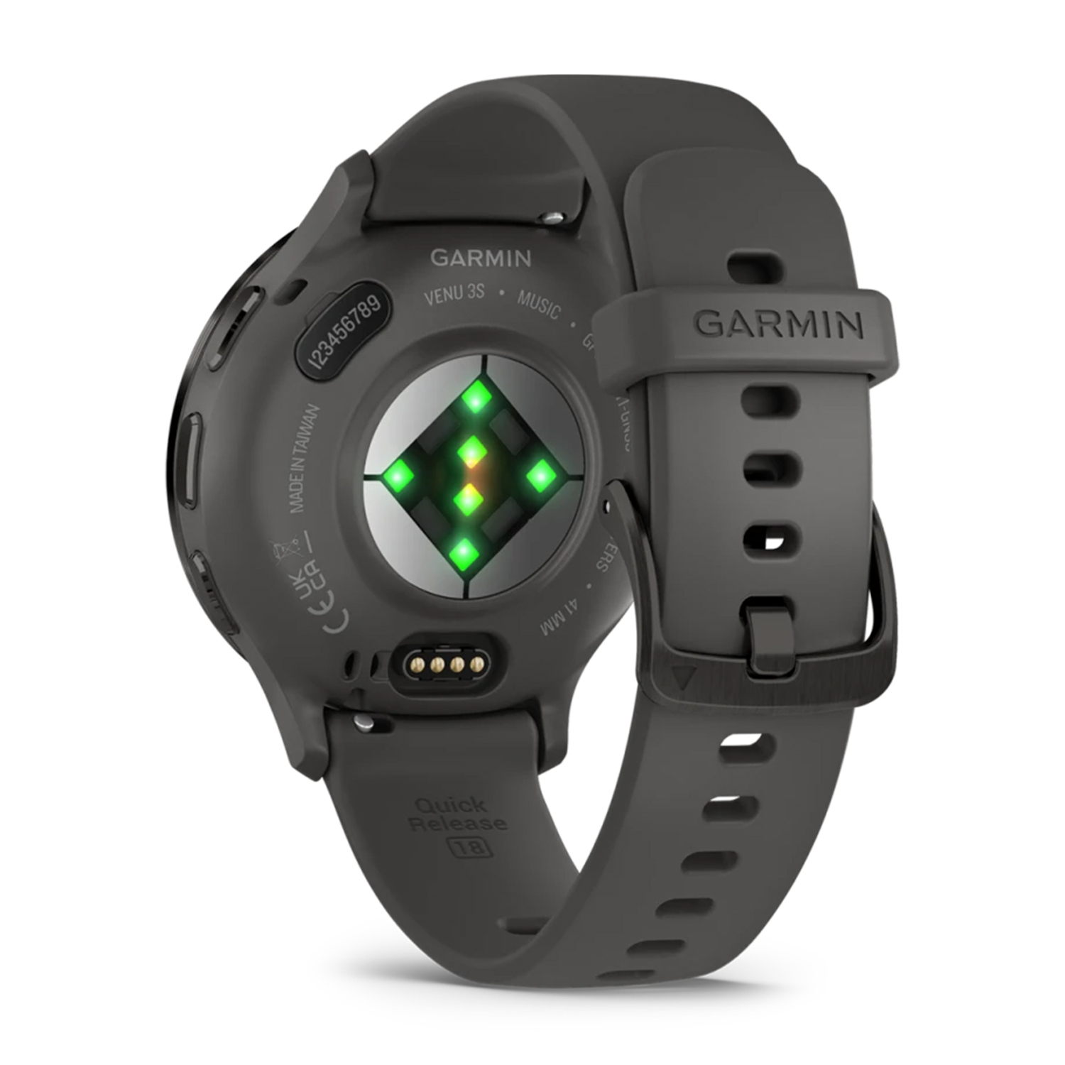 Smartwatch Garmin. Retro visibile con sensore di frequenza cardiaca e cinturino.