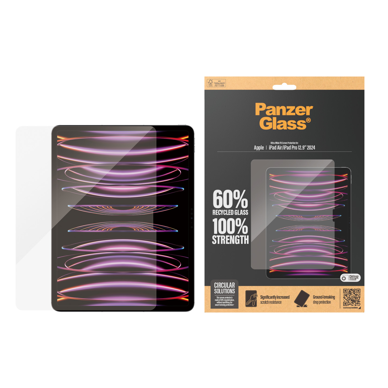 A screen protector box with a tablet and screen protector.