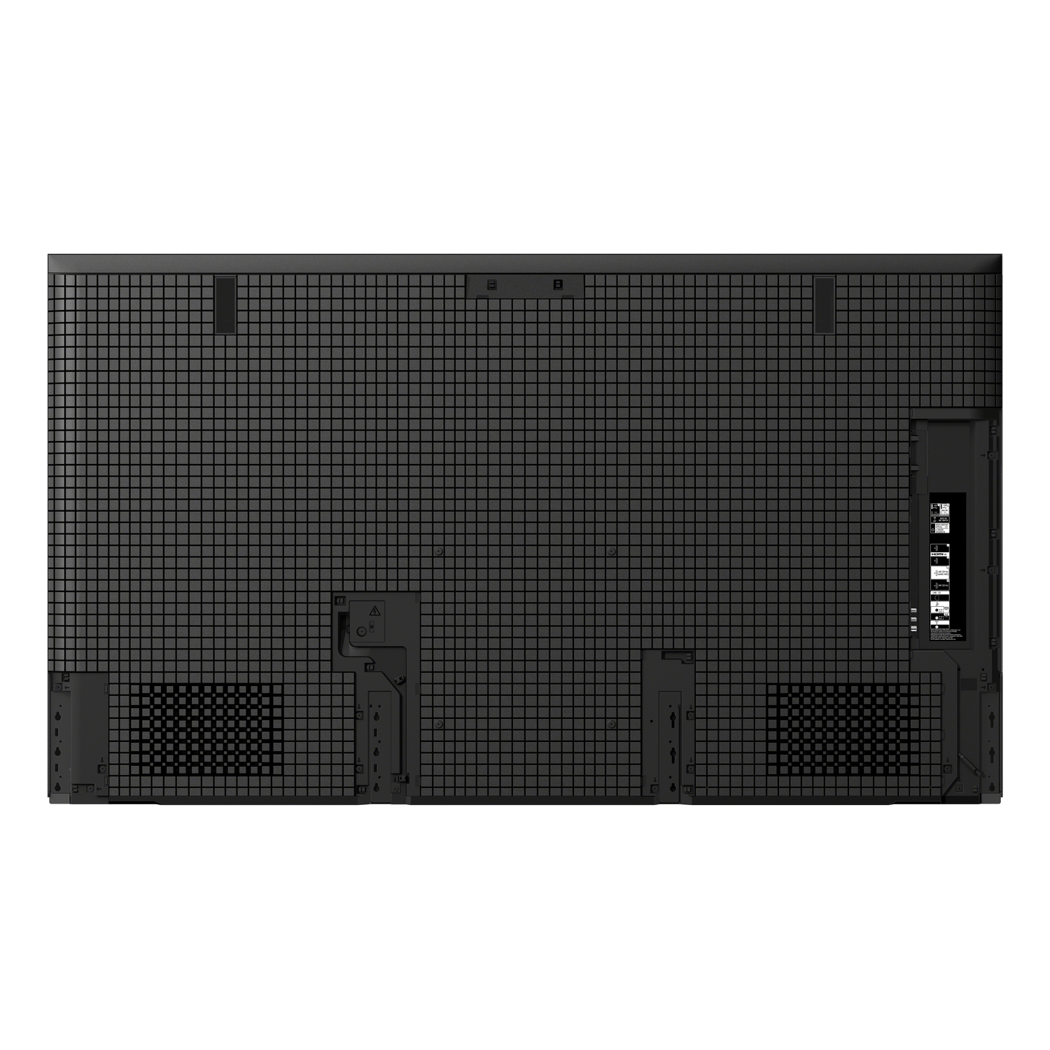 Dos d'une télévision noire avec un motif quadrillé et divers ports.