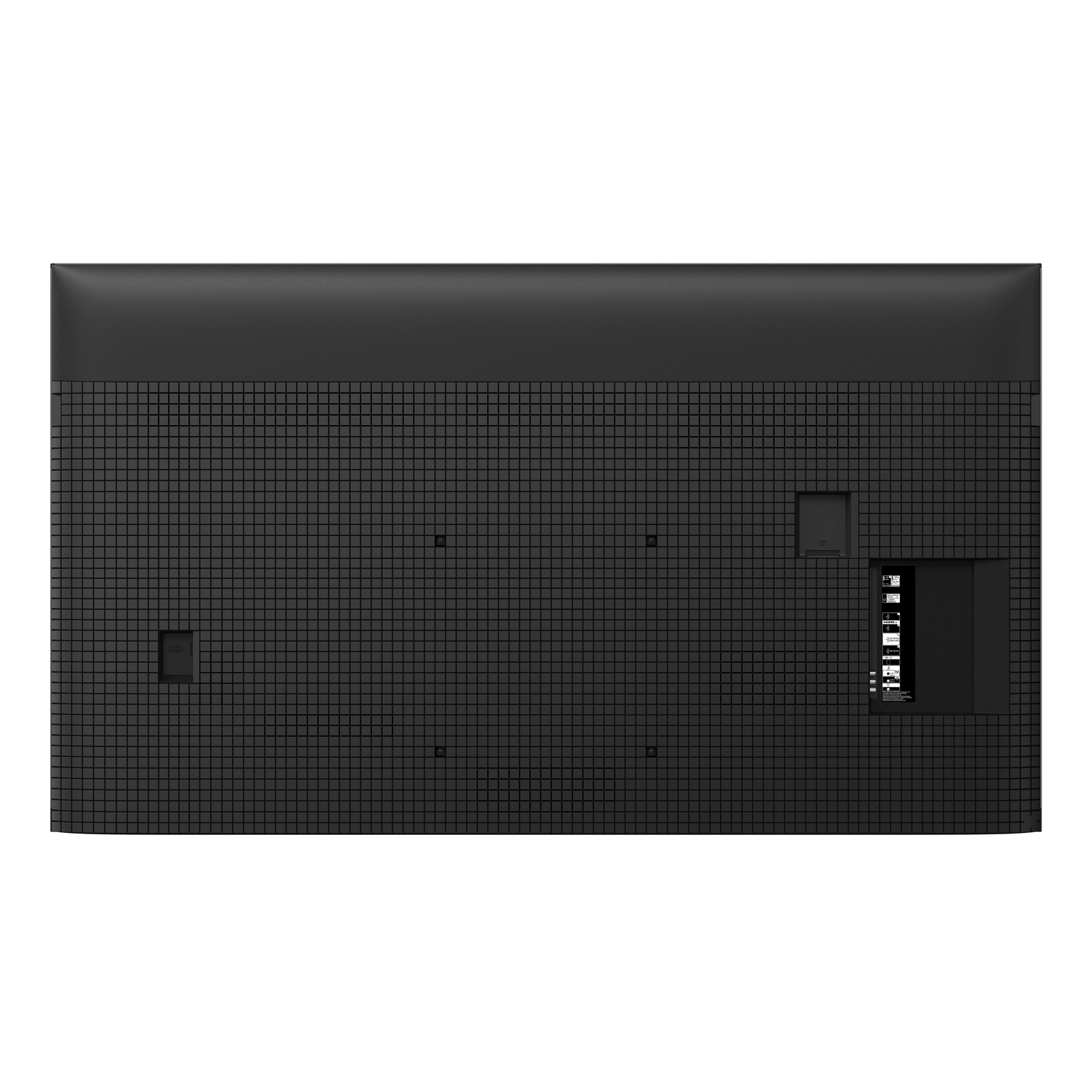 Arrière d'un téléviseur Sony noir avec un design en grille et plusieurs ports en bas à droite.