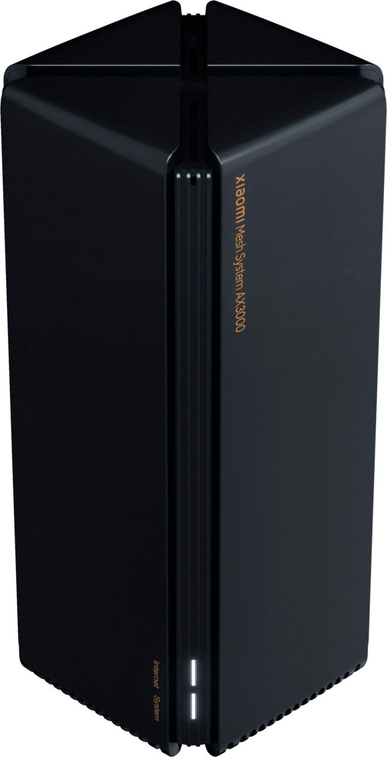 Ein schwarzer Xiaomi Mesh System A3000 Router, mit sichtbarem Markennamen.