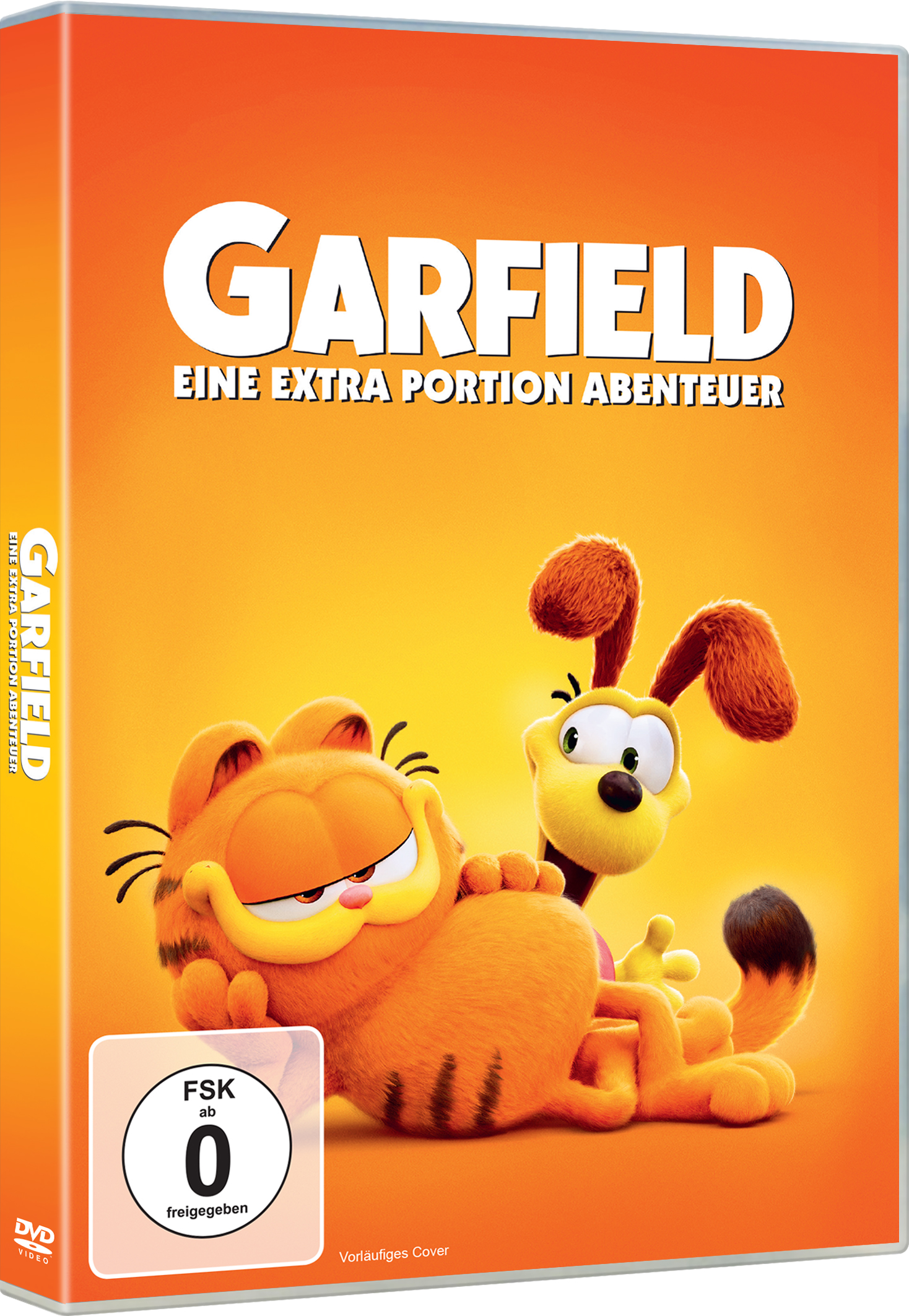 Garfield DVD-Cover. Garfield und Odie sind auf orangefarbenem Hintergrund zu sehen.