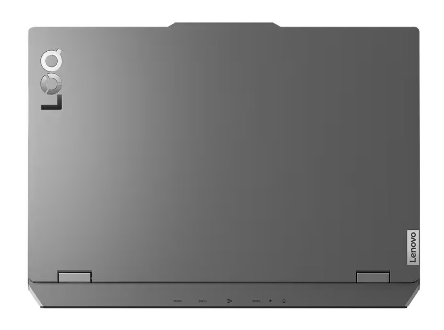 Widok z góry szarego laptopa z logo Lenovo i logo LQ.